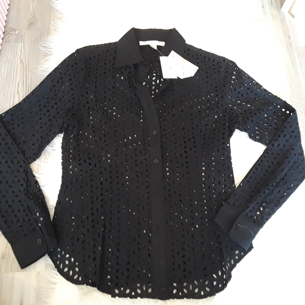 BOSTON PROPER New Eyelet Collared Shirt